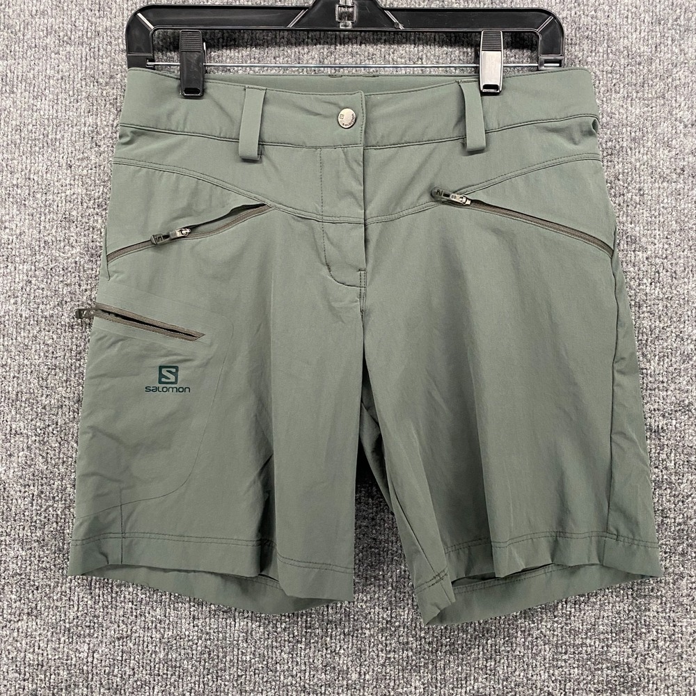 Salomon Shorts Womens 6 Green Mid Rise Cargo Hiking Mountain Outdoor Casual‎